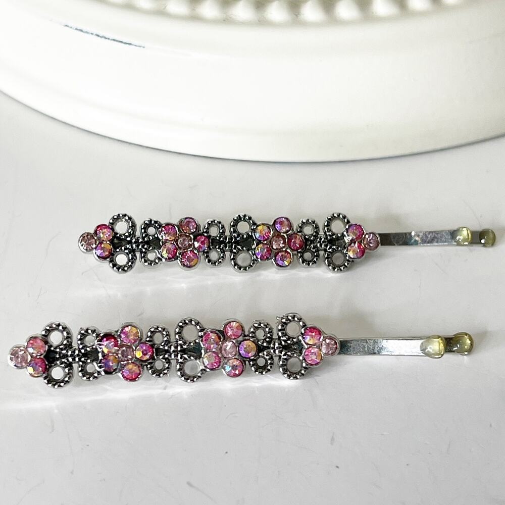 Lot of 7 Vintage Y2K Rhinestone Silver Bobby Pins 90s Fashion Glam Sparkle - Picture 14 of 16